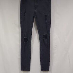 REFUGE BLACK DISTRESSED HOLES PATCHED STRETCH SKINNY JEANS BACK POCKETS SIZE 2